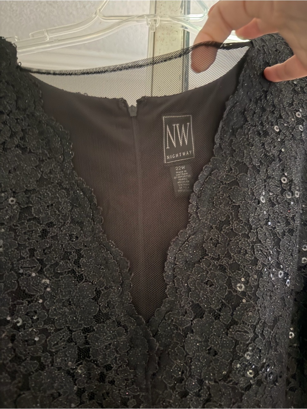 Night Way Collections Black Sequin Lace V-Neck dress